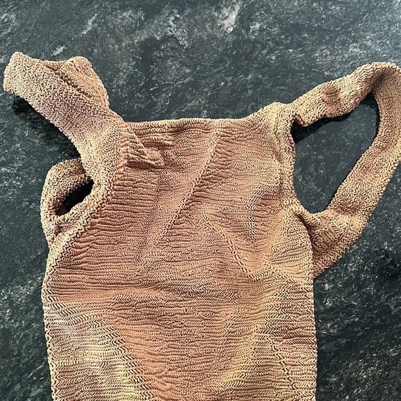 Last One 🤎Hunza G🤎 Metallic Cocoa Squareneck Bathing Suit NWT - Picture 9 of 10